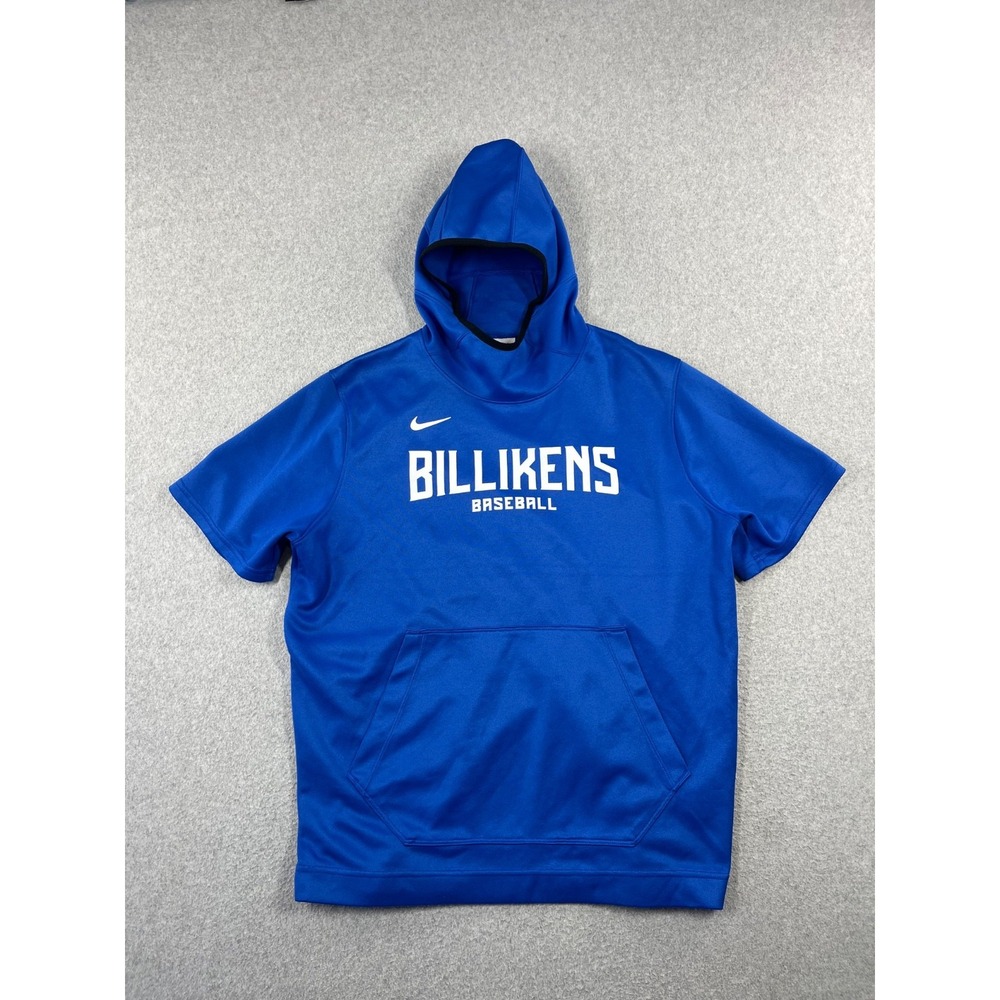 St Louis Billikens Baseball Sweatshirt Mens L Blue SLU Nike Hooded Short Sleeve